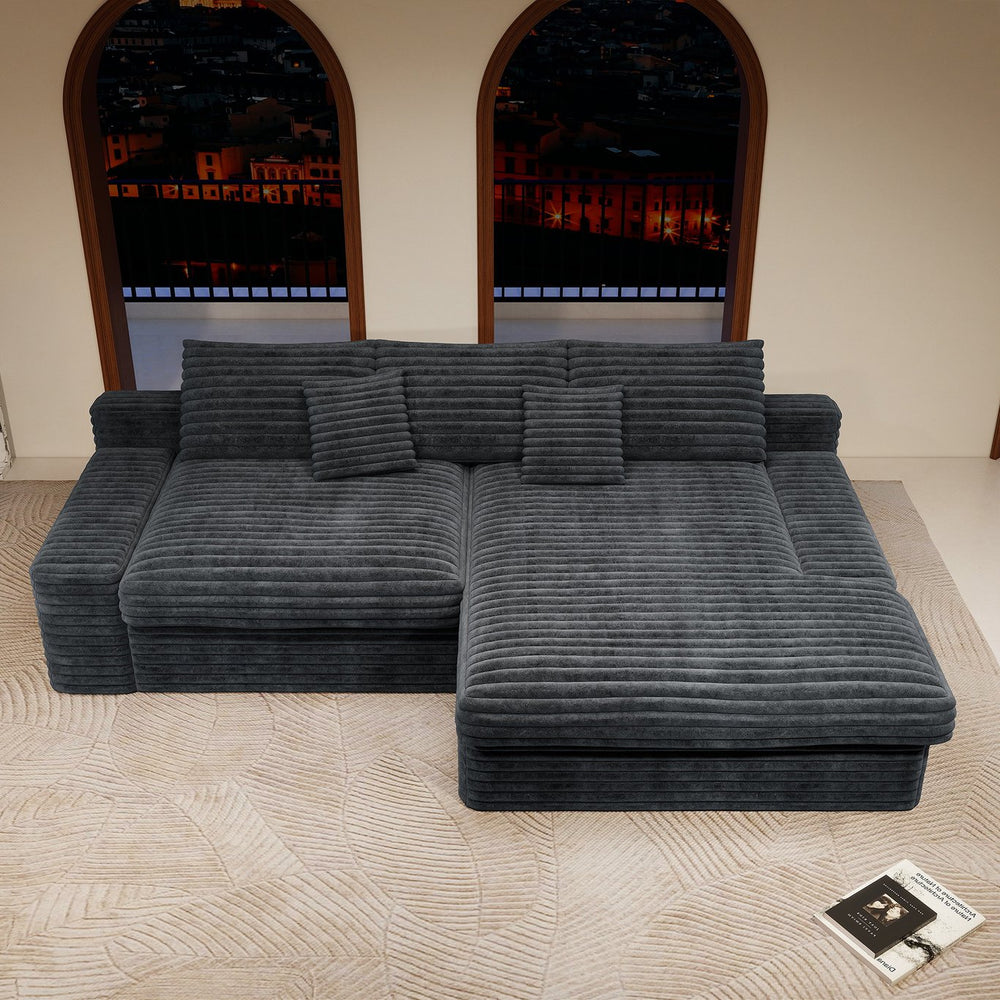 English Elm 118.1*66.9"Modular 118.1*66.9" Modular Sectional Sofa - Plush Corduroy, No Assembly, Flexible 2-Piece Design In Grey W3819S00062