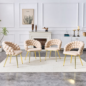 English Elm Set of 2 Velvet Bubble Back Dining Chairs with Sculptural Chain Backrest Glam Legs Beige,Gold W1512P491849