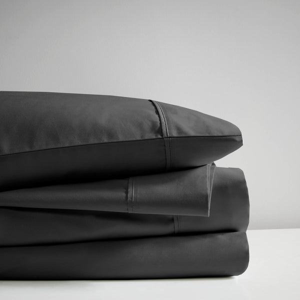 English Elm 4-piece Queen Sateen Cotton Blend Sheet Set for Cool Breathable Sleep Year Round Black B035P437454