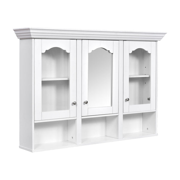 English Elm 47" Wall Mounted Bathroom Cabinet with Mirror — Space-Saving 3 Adjustable Shelves, Pine Accents, Water-Resistant Finish N710P264268K