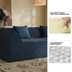 English Elm Compressed Memory Foam Sofa 2-Seater Lounger Daybed with Rectangular Pillow, Space-Saving Expandable Comfort Blue W3670S00006