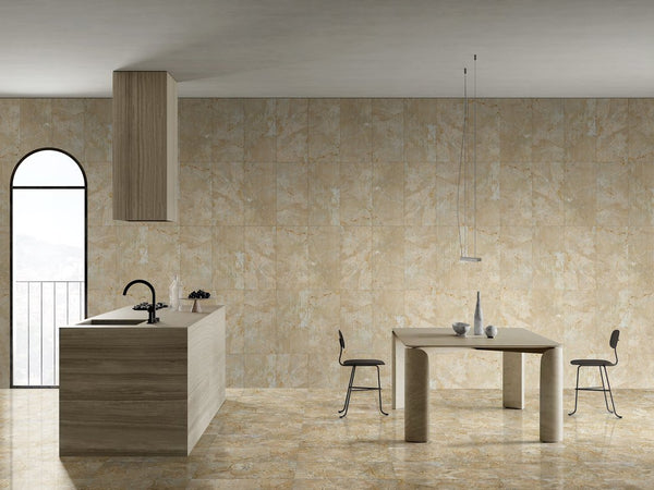 English Elm 12*24 Gold Beige Yellow Natural Marble Tiles - Fs Textured 3D Fluted Design For Elegant Walls W1696104352