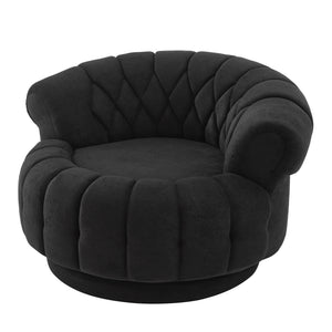 English Elm Swivel Barrel Accent Chair Chenille Tufted Round Club Seat for Living Room Lounge Black N719S002280B