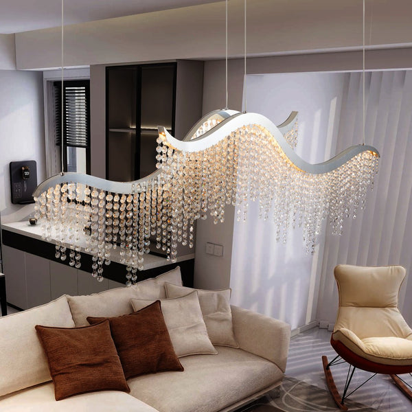 English Elm 36-inch K9 Crystal Wave Chandelier Chrome Led Fixture for Dining Room or Entryway W2312P415979