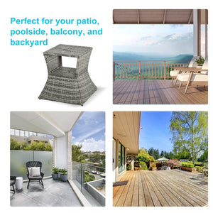 English Elm Outsunny Rattan Wicker Side Table With Umbrella Hole & 2-Tier Shelf - Stylish, Weather-Resistant Design W2225P200793-GIGA