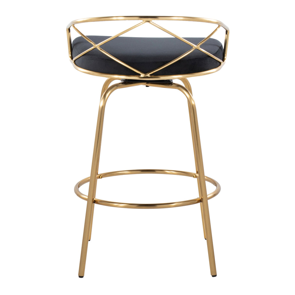 English Elm 26"/art Deco Tufted Velvet Swivel Counterstools with Gold Base for Kitchen Bar Set of 2 B202S02148