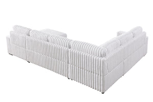 English Elm 102 Inch Linen Modular Sectional Sofa with Hidden Storage and Cloud Cushion Comfort Grayish,White W1099S00176