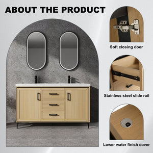 English Elm 60" Freestanding Bathroom Vanity With Double Sink, Soft-Close Doors & Drawers In Original Oak Finish P2 W1972P315237-GIGA