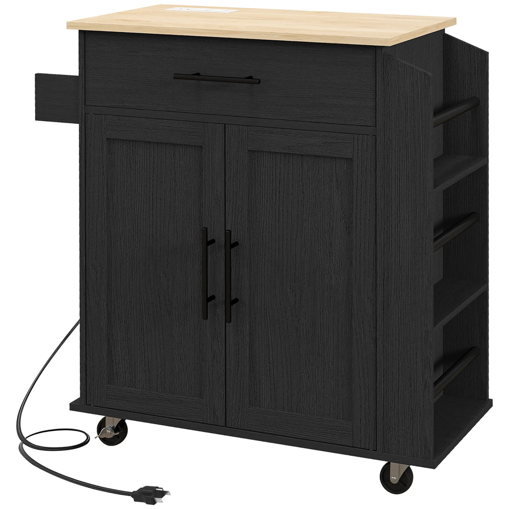 English Elm Homcom Mobile Kitchen Island With Ac Outlets, Storage & Spice Rack - Perfect For Small Spaces! W2225P200733