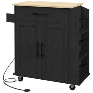 English Elm Homcom Mobile Kitchen Island With Ac Outlets, Storage & Spice Rack - Perfect For Small Spaces! W2225P200733