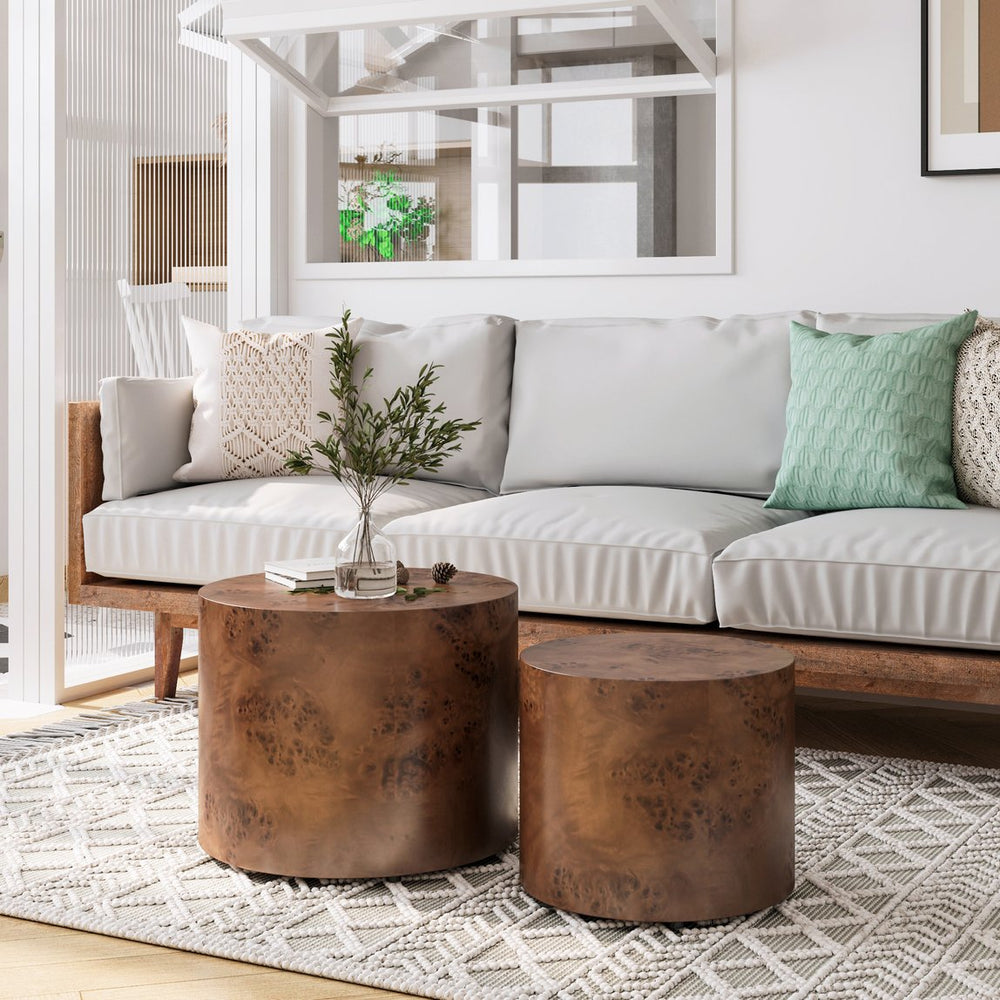 English Elm Nesting Round Coffee Tables Burl Veneer Mdf Set for Living Room or Bedroom W1435P401358