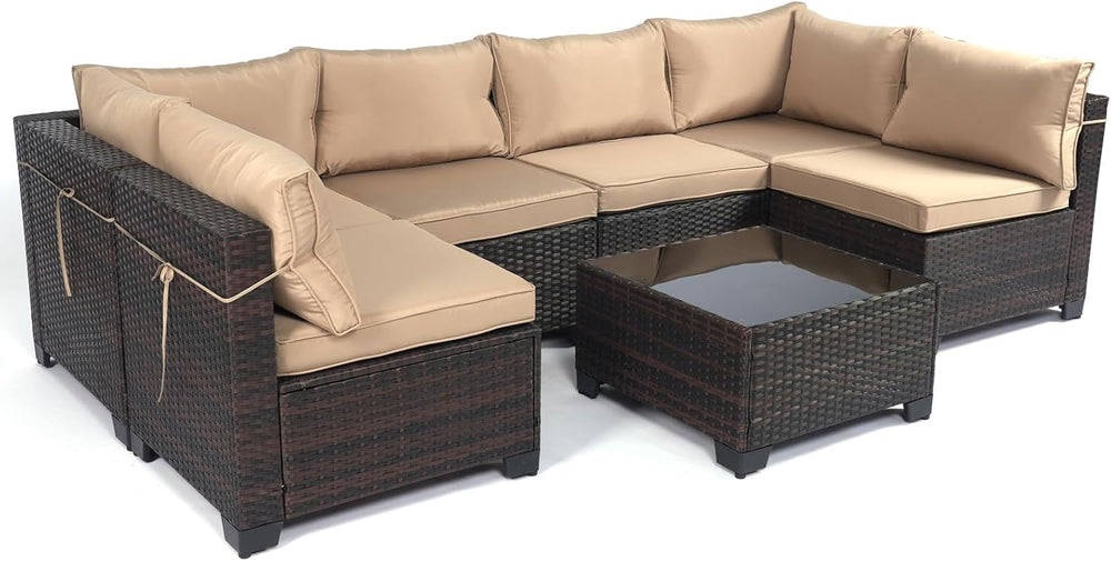 English Elm Cushion Covers 14Pc Set for 7-Piece Wicker Sectional Sofa Outdoor Slipcovers with Zippers Non-Slip Protection khaki W419P295490