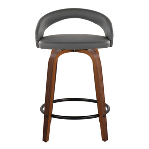 English Elm Fixed-height Swivel Counter Stools Walnut Bentwood Grey Faux Leather Set of 2 B202S01751