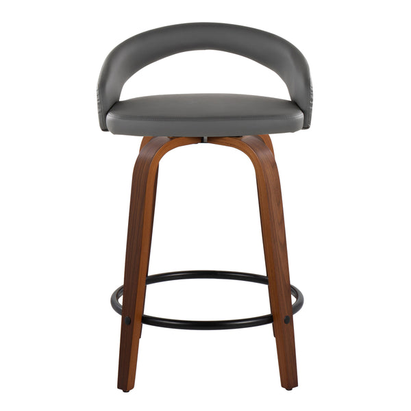English Elm Fixed-height Swivel Counter Stools Walnut Bentwood Grey Faux Leather Set of 2 B202S01751