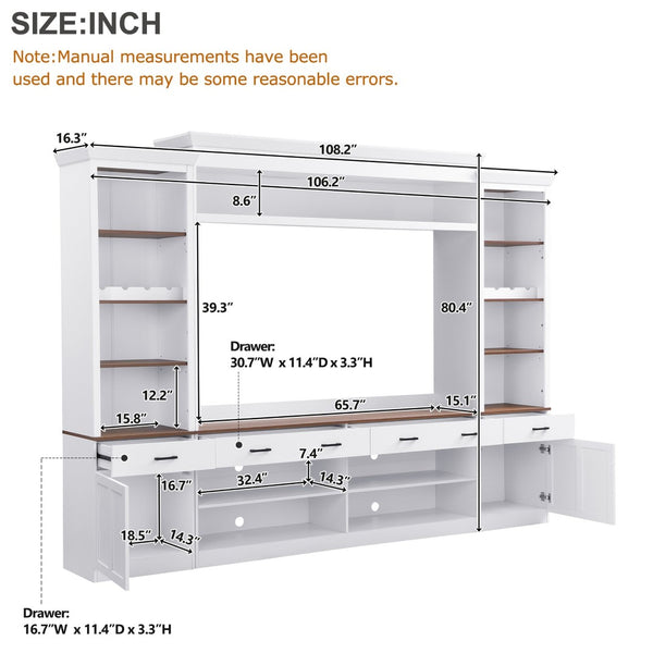 English Elm On-Trend Farmhouse 4-Piece Entertainment Wall Unit For Tvs Up To 70" With Wine Rack & Adjustable Shelves N721S000046K-GIGA