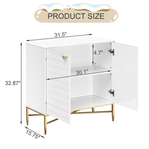 English Elm White Modern 2-Door Locker Accent Cabinet with Raised Diamond Front, Brass Tapered Legs, Storage Elegance T3609P333096