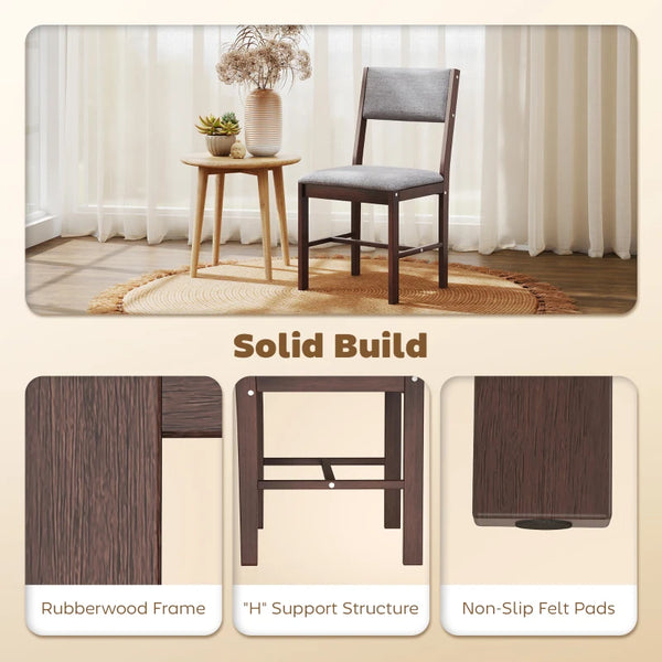 English Elm Comfortable Rubberwood Dining Chairs with Linen Fabric Cushioned Seats Set of 4 Gray,Walnut T3971P459260