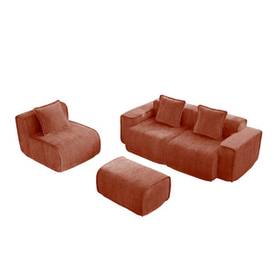 English Elm Streamlined Velvet L-shaped Sectional Sofa with Ottoman and Cloud Cushion Living Room Red W3041S00359