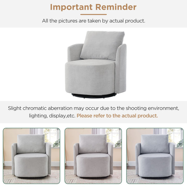 English Elm 360° Swivel Chair - Stylish Grey Upholstered Barrel Armchair For Living Room, Office, And Hotels N719P272681E