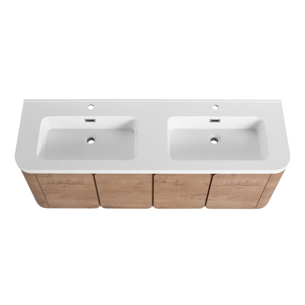 English Elm 60" Freestanding Double Sink Bathroom Vanity with Soft-close Doors and Three Drawers W999S00508