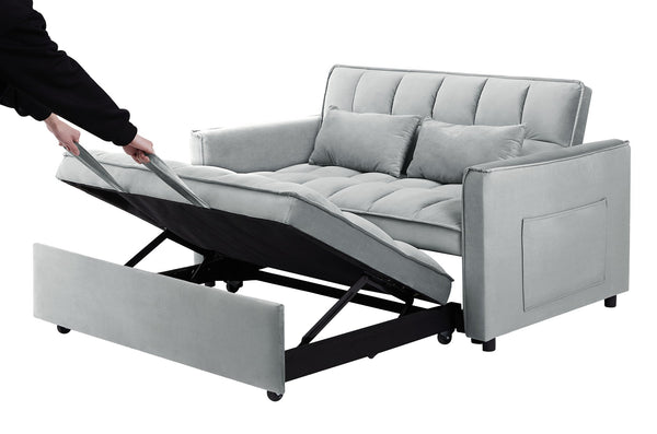 English Elm 55.1-inch Convertible Velvet Futon Sofa Bed with Storage and Adjustable Iron Frame W2564P445798