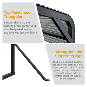 English Elm 12x20ft Steel Peak Roof Carport Heavy Duty Outdoor Shelter for Trucks Boats and Events W1820S00013