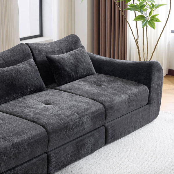English Elm Modular Cloud Sectional Sofa Bed with Flannelette Upholstery for Flexible Living Black W1829S00074