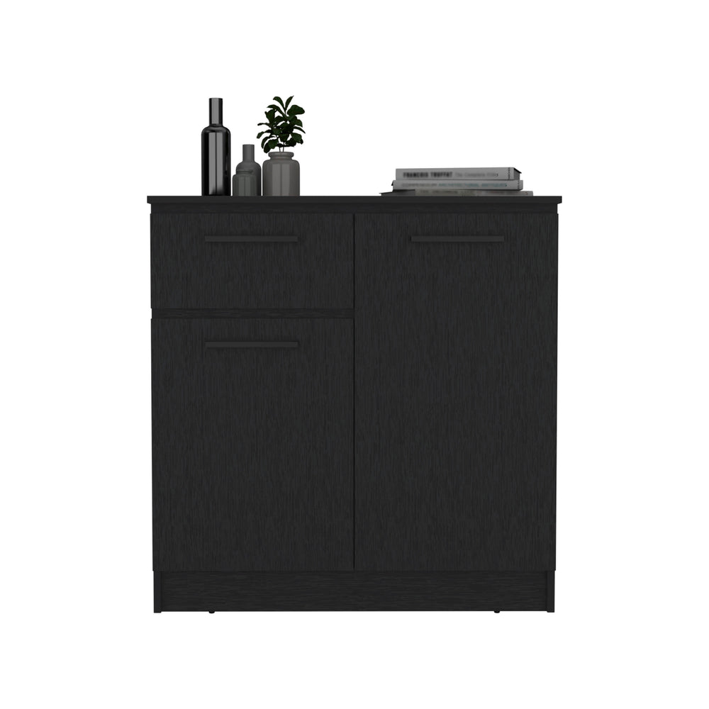 English Elm Dresser with Spacious 3-Drawer and Single-Door Cabinet, Engineered Wood, Sleek Modern Storage Design Black 40 L x 24 W x 3 H B097S00098