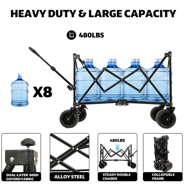 English Elm Collapsible Heavy Duty Folding Wagon with All-terrain Wheels for Beach and Camping W2932P253157