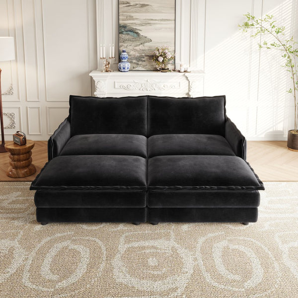 English Elm Corduroy 2-Seater Cloud Sofa With Movable Footrests – Oversized Comfort For Living Rooms & More! W834S00439