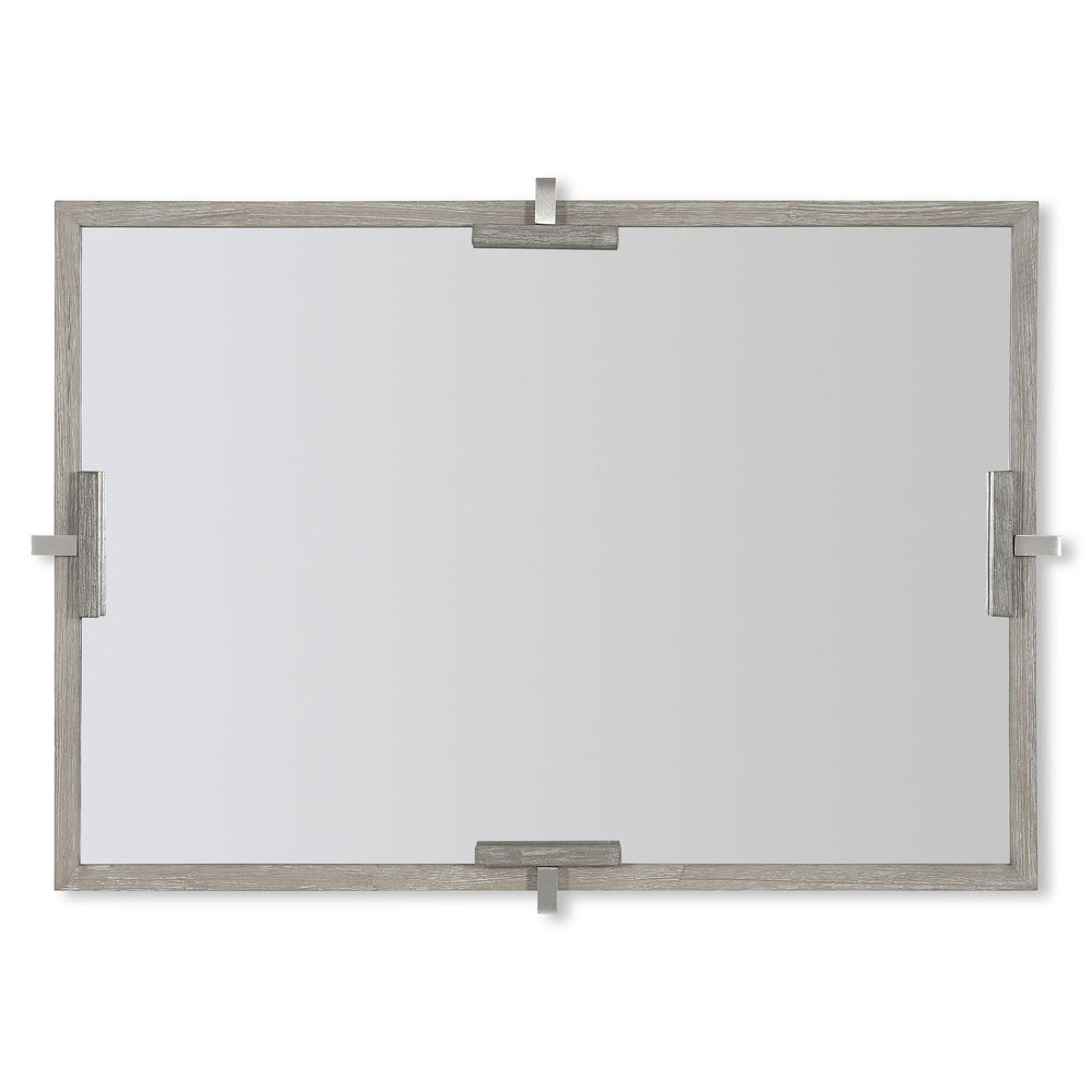 Bernhardt Bernhardt Wire‑Brushed Acacia Mirror, 49" X 35" Beveled Glass, Light Shale Frame & Brushed Steel Brackets 306331