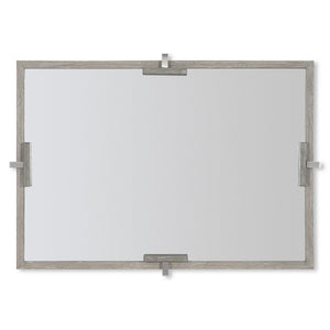 Bernhardt Bernhardt Wire‑Brushed Acacia Mirror, 49" X 35" Beveled Glass, Light Shale Frame & Brushed Steel Brackets 306331
