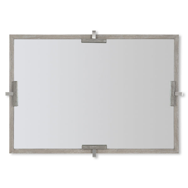 Bernhardt Bernhardt Wire‑Brushed Acacia Mirror, 49" X 35" Beveled Glass, Light Shale Frame & Brushed Steel Brackets 306331