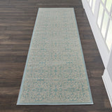 Nourison Jubilant JUB06 Machine Made Power-loomed Narrow Border Indoor Only Farmhouse Contemporary Rug Ivory Green, Aqua 100% Polypropylene 99446478252