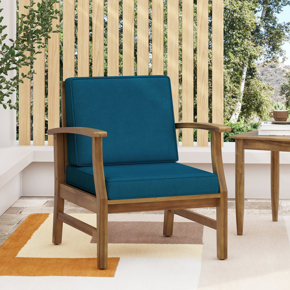 English Elm Perla Solid Acacia Outdoor Club Chair Slatted Hardwood Frame Resort Patio Seat 61442.00BLU