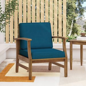 English Elm Perla Solid Acacia Outdoor Club Chair Slatted Hardwood Frame Resort Patio Seat 61442.00BLU