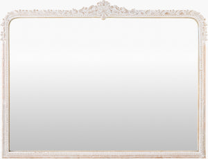 Surya Aaliyah Stunning 34"H X 45"W Mantel Mirror - Timeless Elegance For Your Home Decor & Focal Point Frame, White Mango Wood Aali001-3445