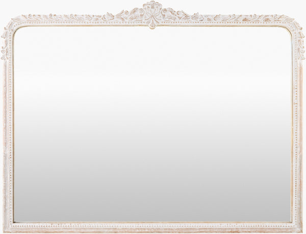 Surya Aaliyah Stunning 34"H X 45"W Mantel Mirror - Timeless Elegance For Your Home Decor & Focal Point Frame, White Mango Wood Aali001-3445