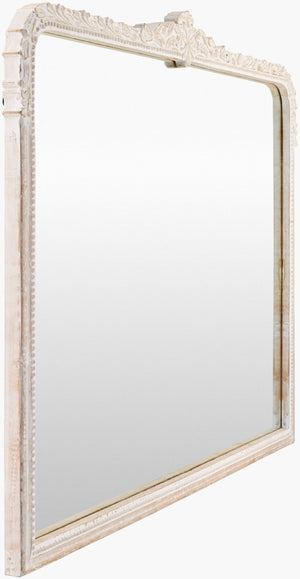 Surya Aaliyah Stunning 34"H X 45"W Mantel Mirror - Timeless Elegance For Your Home Decor & Focal Point Frame, White Mango Wood Aali001-3445