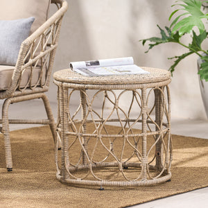 English Elm Christopher Knight Home® - BRUCE Rattan Side Table with Wicker Weave Top, Boho Outdoor Accent, Durable Polyethylene, 19.75" H Brown 70418.00LBRN