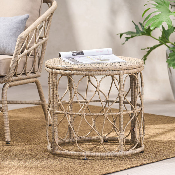 English Elm Christopher Knight Home® - BRUCE Rattan Side Table with Wicker Weave Top, Boho Outdoor Accent, Durable Polyethylene, 19.75" H Brown 70418.00LBRN