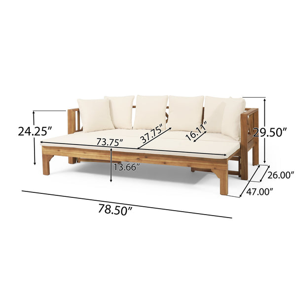 English Elm Christopher Knight Home® - Outdoor Acacia Wood Daybed Sofa: Stylish 3-Seater Lounge With Water-Resistant Cushions For Patios 74327.00BEIGE