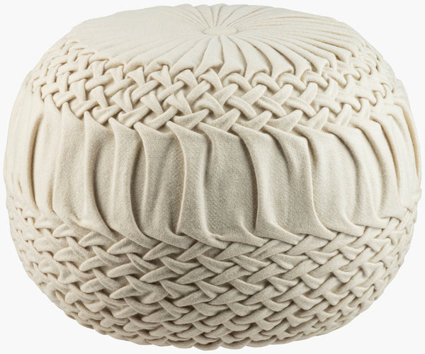 Surya Alana Pouf - Scandinavian Modern Style, Plush Support & Easy Care, Perfect For Home Elegance & Comfort Off,White Wool,Nylon,Wool,Nylon,Polybeads Aapf001-181814