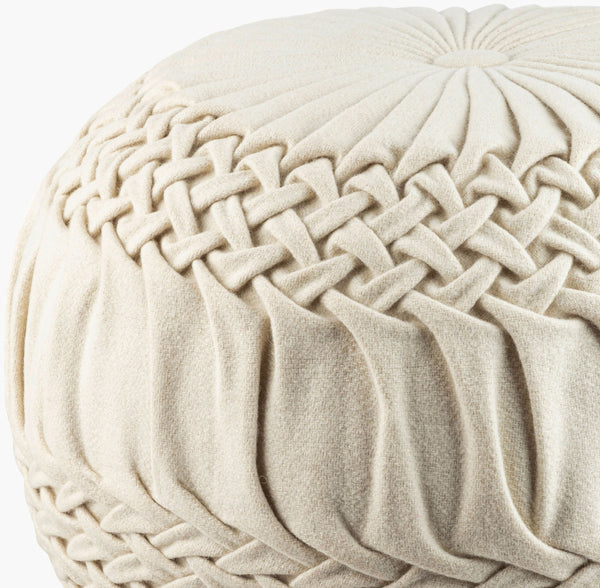 Surya Alana Pouf - Scandinavian Modern Style, Plush Support & Easy Care, Perfect For Home Elegance & Comfort Off,White Wool,Nylon,Wool,Nylon,Polybeads Aapf001-181814