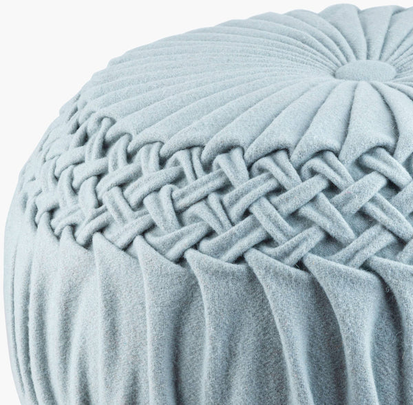 Surya Alana Pouf - Scandinavian Modern Style, Plush Support & Easy Care, Perfect For Home Elegance & Comfort Blue Wool,Nylon,Wool,Nylon,Polybeads Aapf003-181814