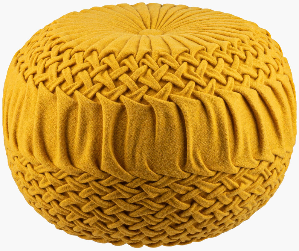 Surya Alana Pouf - Scandinavian Modern Style, Plush Support & Easy Care, Perfect For Home Elegance & Comfort Mustard Wool,Nylon,Wool,Nylon,Polybeads Aapf005-181814