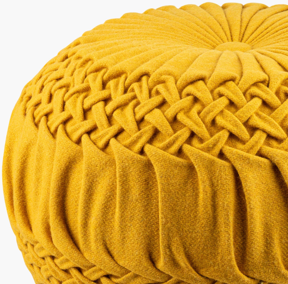 Surya Alana Pouf - Scandinavian Modern Style, Plush Support & Easy Care, Perfect For Home Elegance & Comfort Mustard Wool,Nylon,Wool,Nylon,Polybeads Aapf005-181814