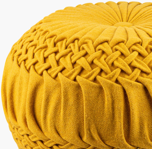 Surya Alana Pouf - Scandinavian Modern Style, Plush Support & Easy Care, Perfect For Home Elegance & Comfort Mustard Wool,Nylon,Wool,Nylon,Polybeads Aapf005-181814