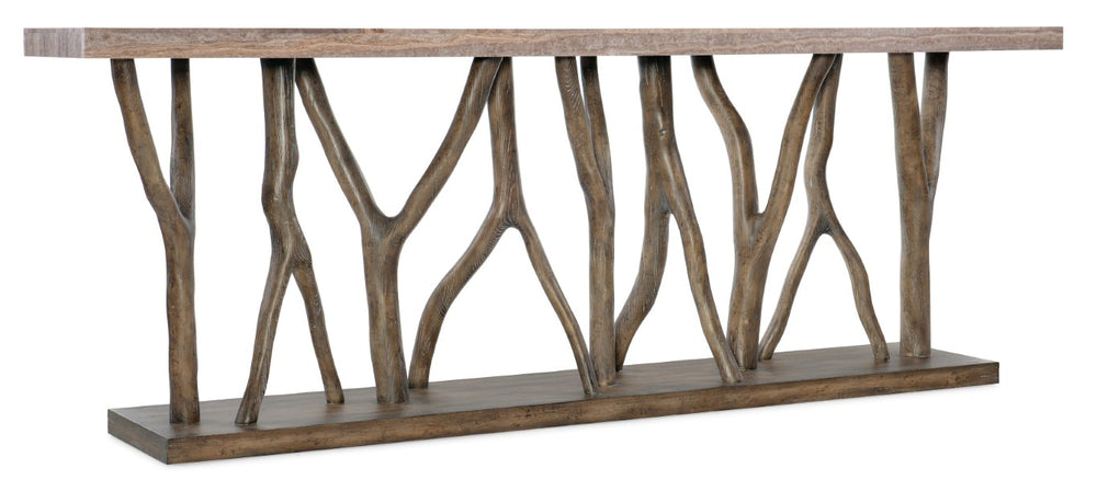 Hooker Furniture Sundance Stone-Veneer Console Table With Sculptural Pecan Branch Base, Distressed Rustic Elegance 6015-85001-89