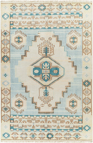 Anadolu AAU-2300 3'6" x 5'6" Handmade Rug AAU2300-3656  Teal, Brown, Pale Pink, Seafoam, Cream Surya